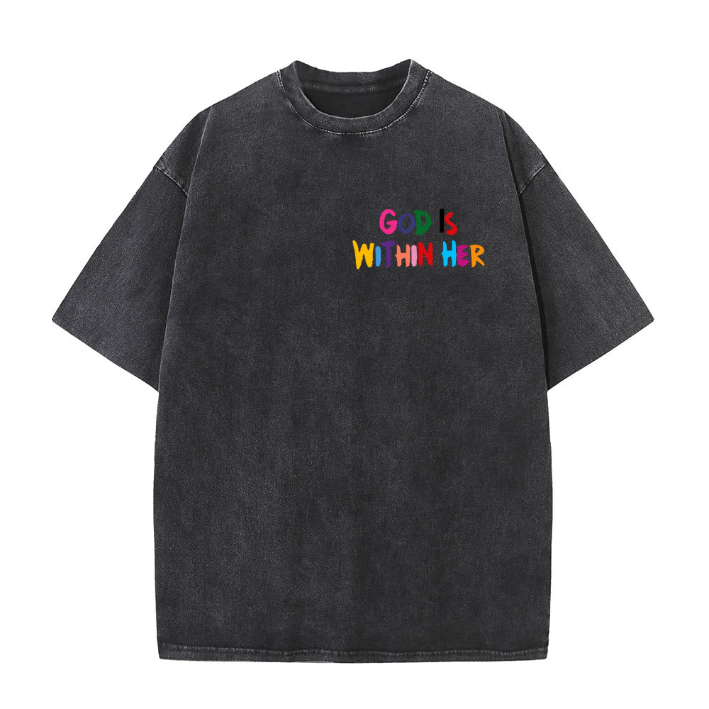 Christianartworkshop God Is Within Her She Will Not Fall Unisex Washed T-shirt