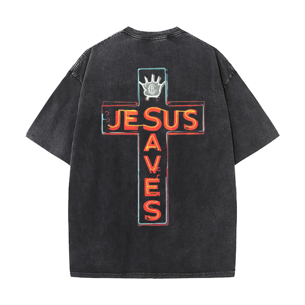 Christianartworkshop Jesus Saves Cross Graphic Unisex Washed T-Shirt