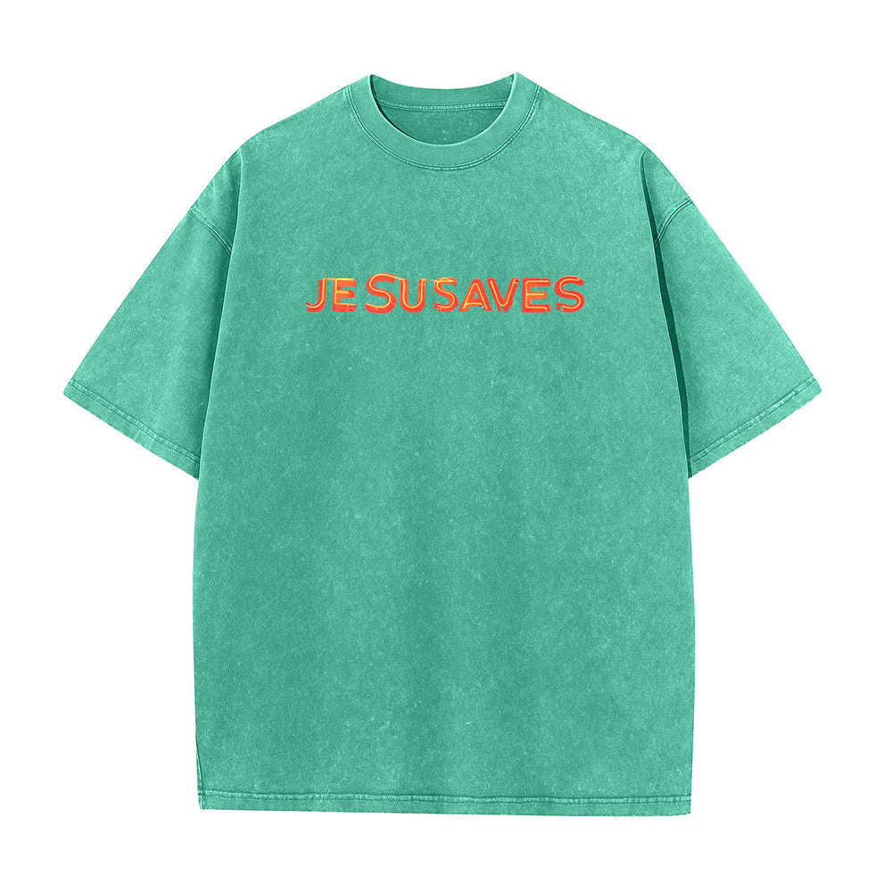 Christianartworkshop Jesus Saves Cross Graphic Unisex Washed T-Shirt