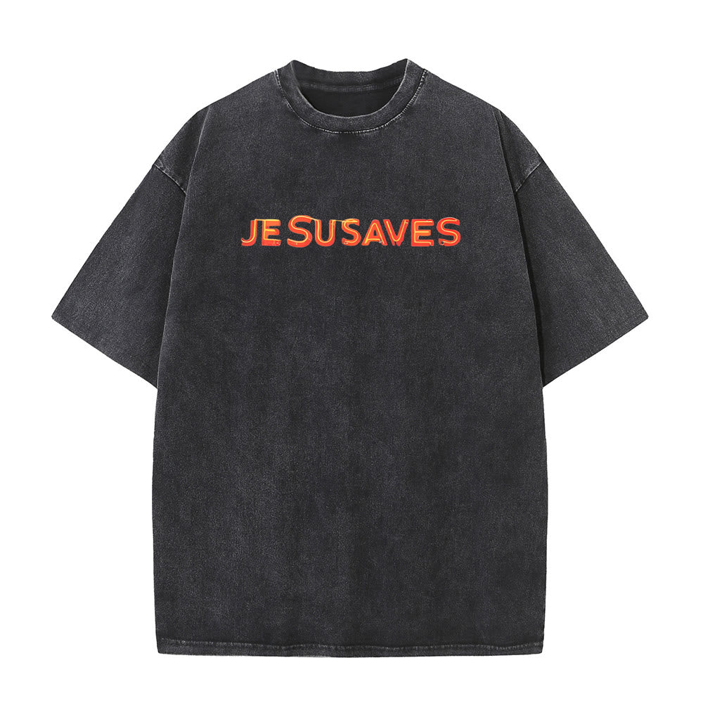 Christianartworkshop Jesus Saves Cross Graphic Unisex Washed T-Shirt