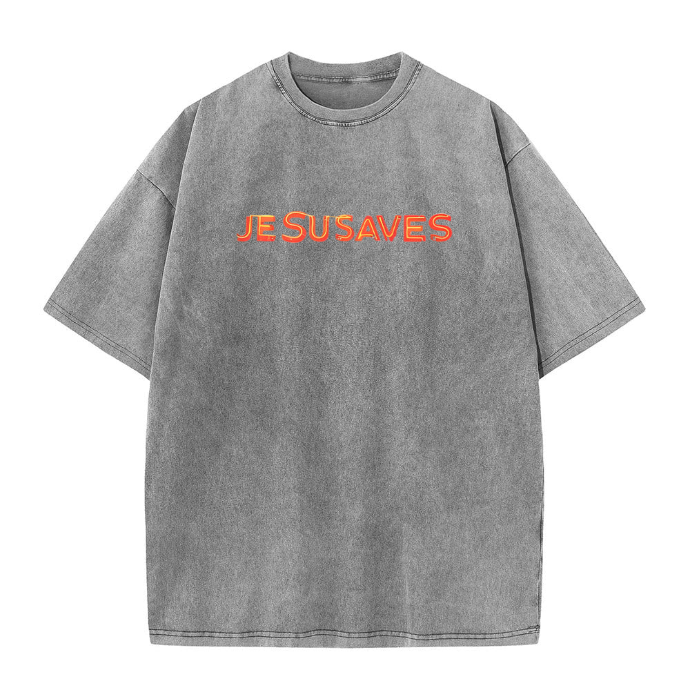 Christianartworkshop Jesus Saves Cross Graphic Unisex Washed T-Shirt
