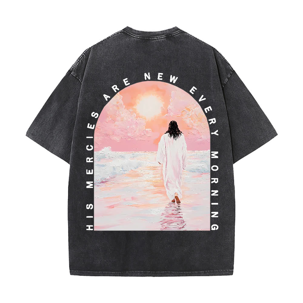 Christianartworkshop His Mercies Are New Double Sided Unisex Washed Christian T-Shirt