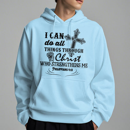 Quotation Style I Can Do All Things Fleece Lined Polyester Hoodie