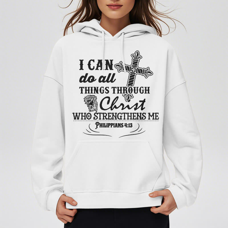 Quotation Style I Can Do All Things Fleece Lined Polyester Hoodie
