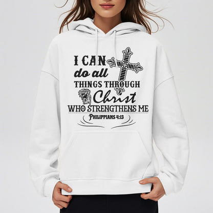 Quotation Style I Can Do All Things Fleece Lined Polyester Hoodie