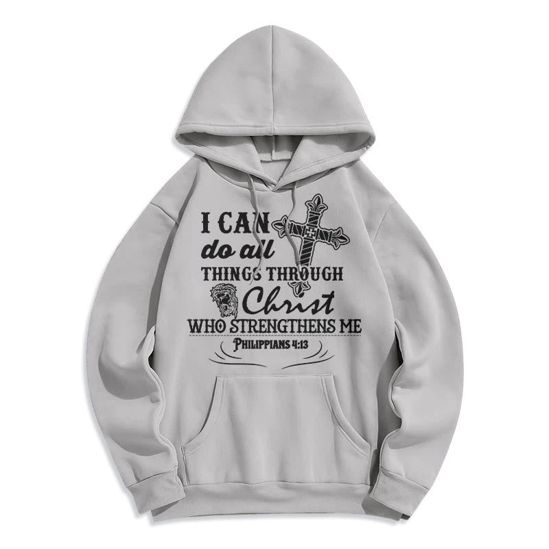Quotation Style I Can Do All Things Fleece Lined Polyester Hoodie