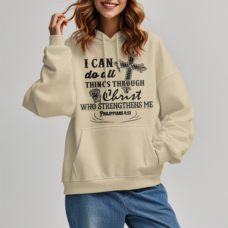 Quotation Style I Can Do All Things Fleece Lined Polyester Hoodie