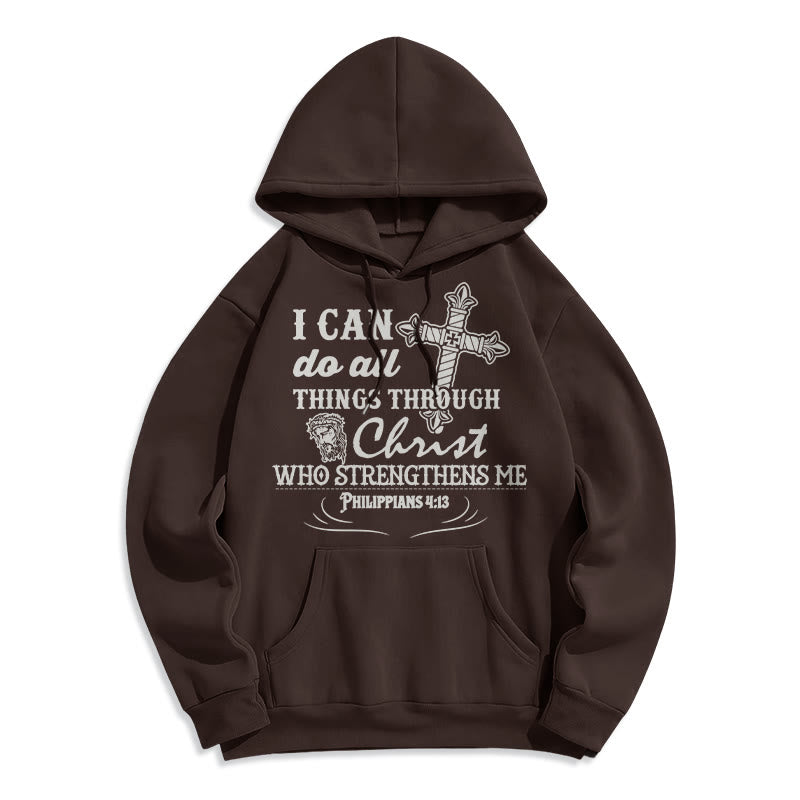 Quotation Style I Can Do All Things Fleece Lined Polyester Hoodie