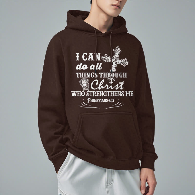 Quotation Style I Can Do All Things Fleece Lined Polyester Hoodie