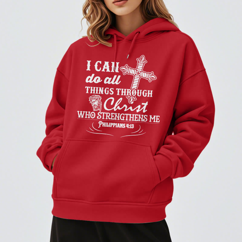 Quotation Style I Can Do All Things Fleece Lined Polyester Hoodie