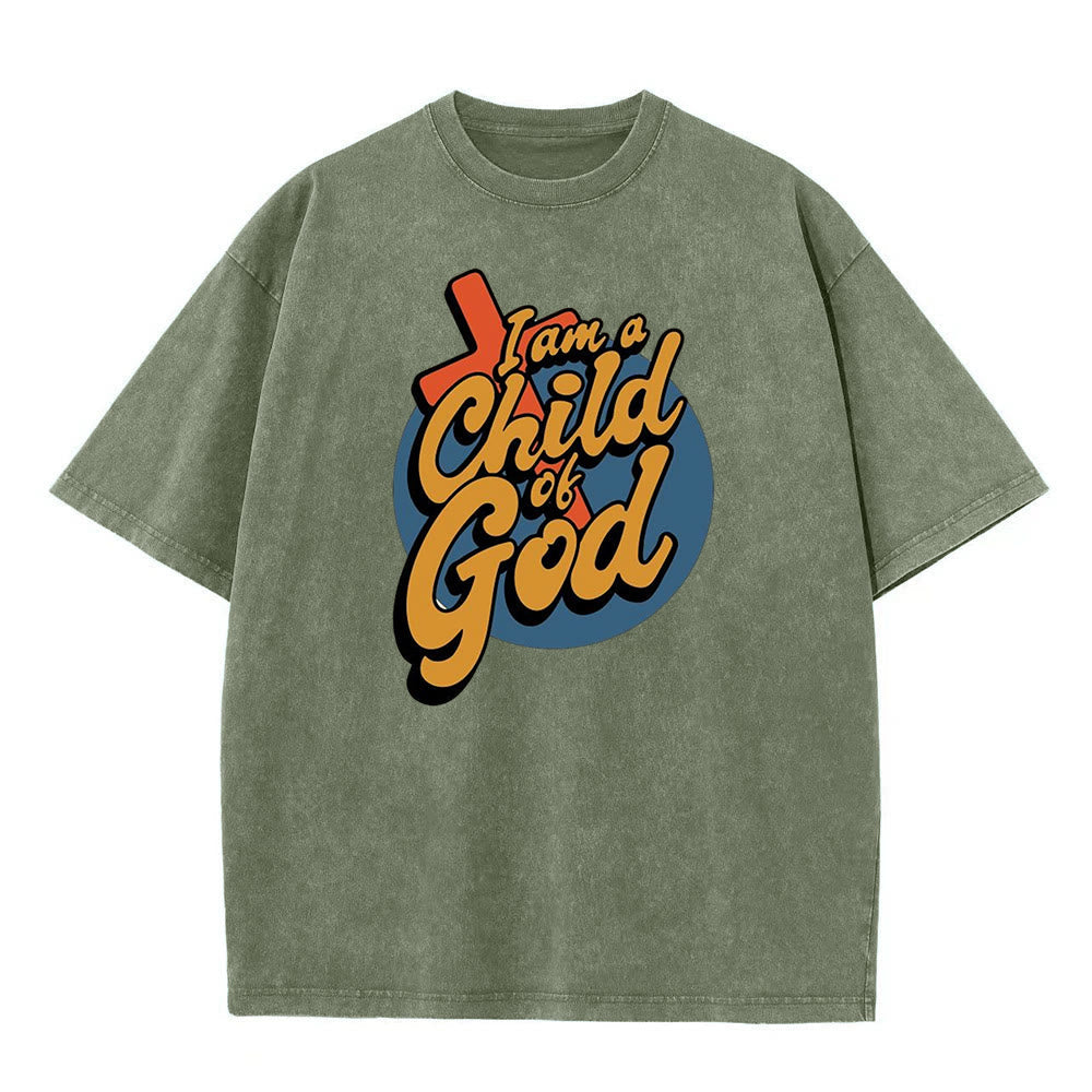 Christianartworkshop Vintage Style I am a Child of God Unisex Washed T-Shirt