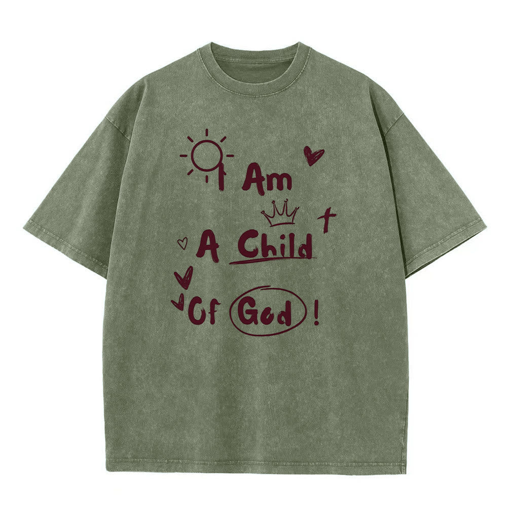 Christianartworkshop Vibrant Doodle Style I am a child of God Washed T-Shirt