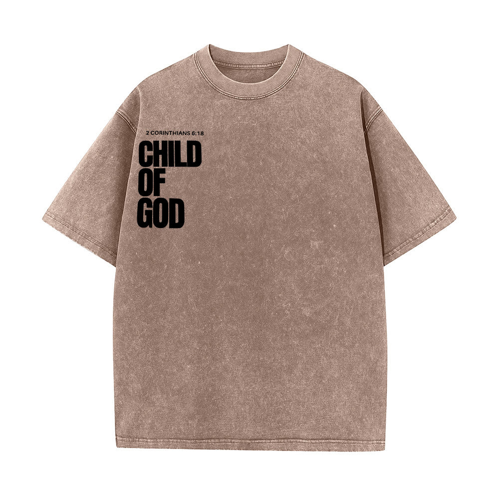 Christianartworkshop Minimalist Child of God Unisex Washed T-Shirt: Bold Faith in Clean Design