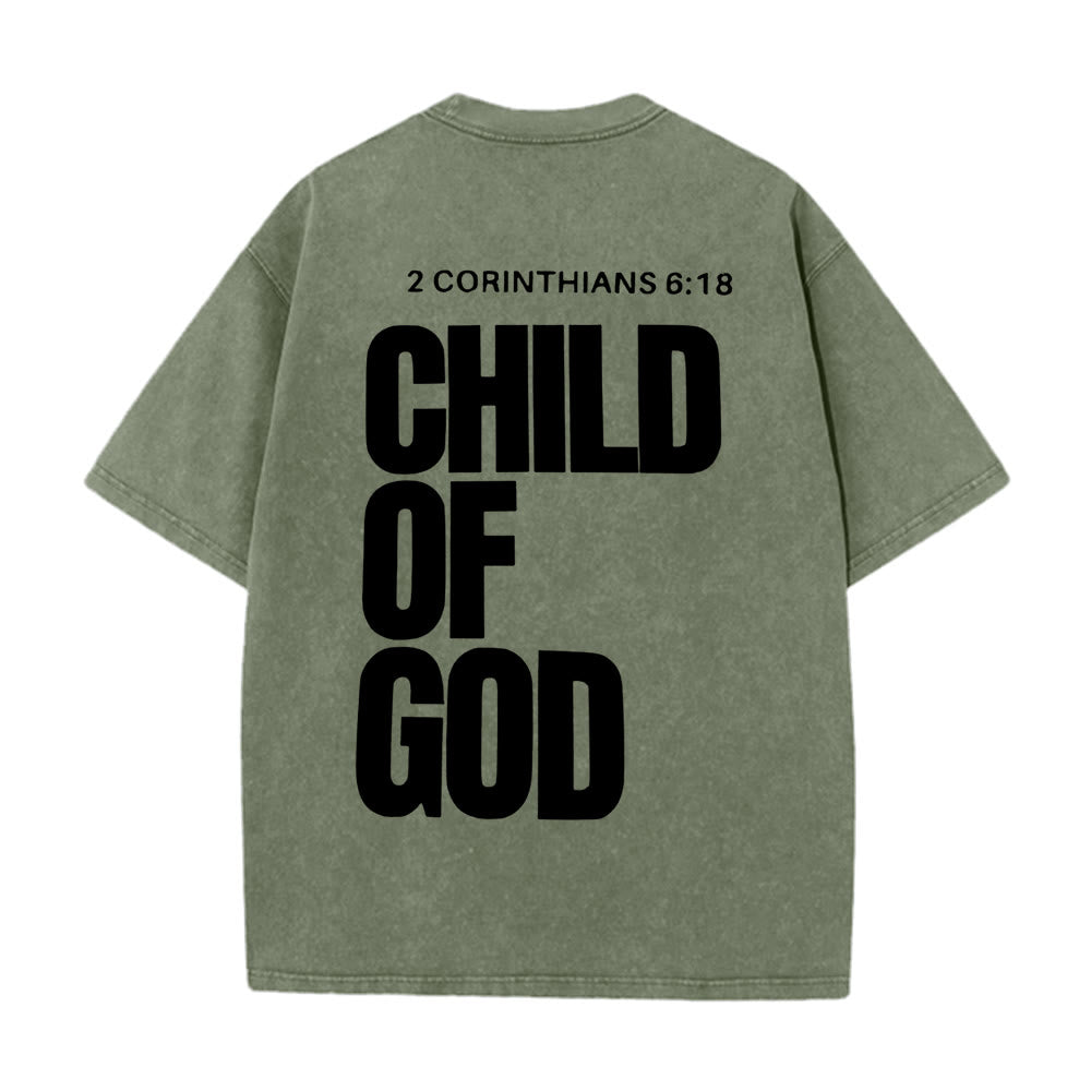 Christianartworkshop Minimalist Child of God Unisex Washed T-Shirt: Bold Faith in Clean Design