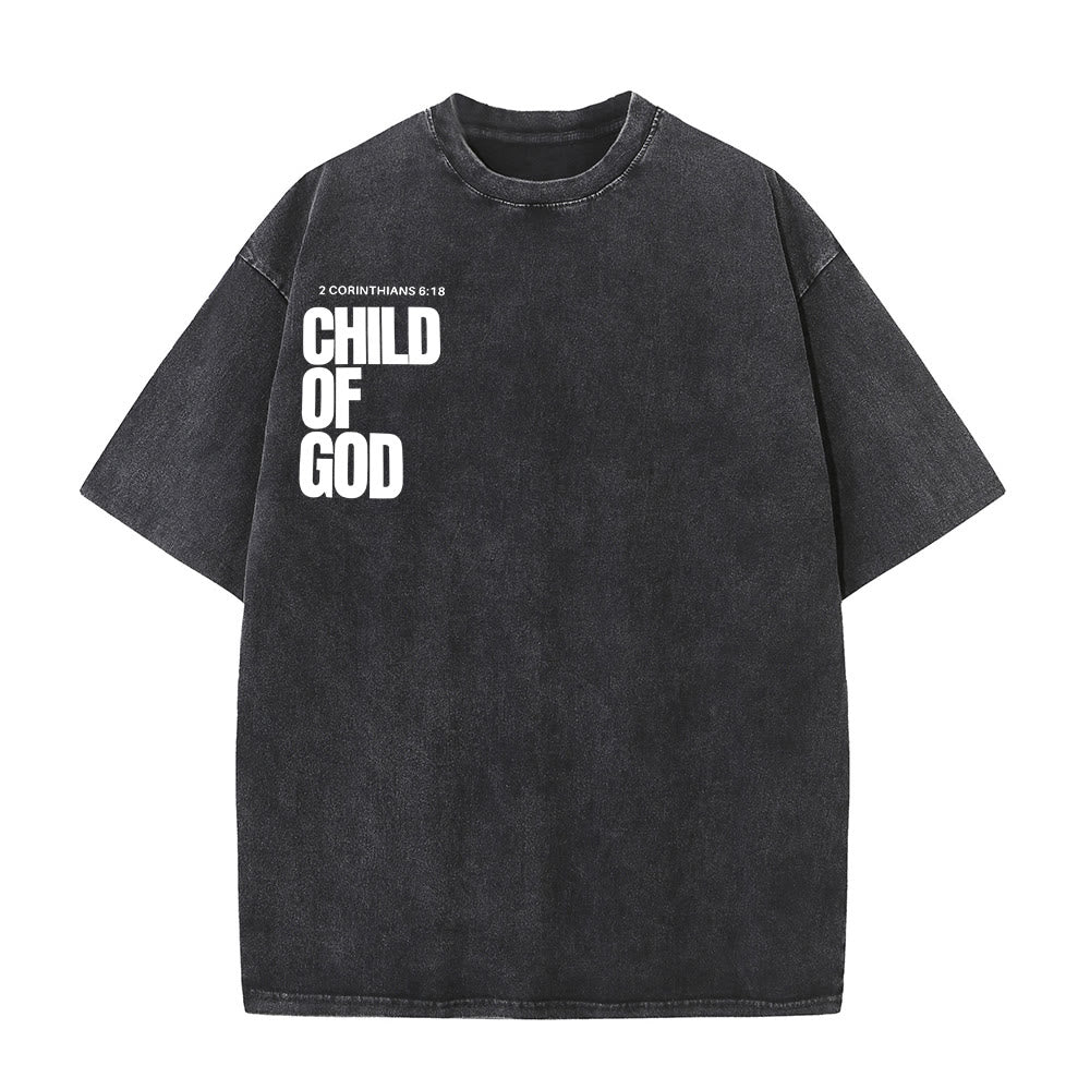 Christianartworkshop Minimalist Child of God Unisex Washed T-Shirt: Bold Faith in Clean Design
