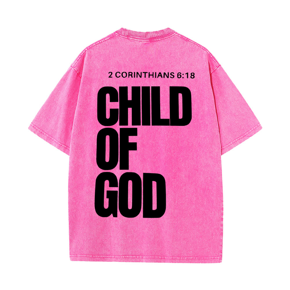 Christianartworkshop Minimalist Child of God Unisex Washed T-Shirt: Bold Faith in Clean Design