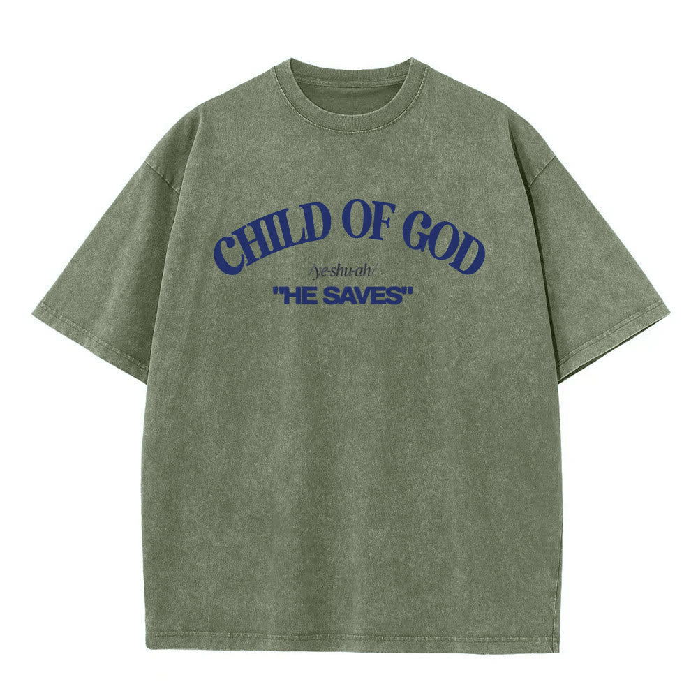 Christianartworkshop Classic Style He Save Child of God Unisex Washed T-Shirt