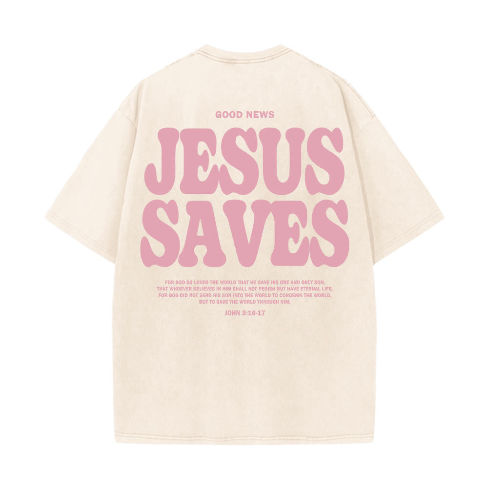 Christianartworkshop Jesus Saves Unisex Washed T-Shirt