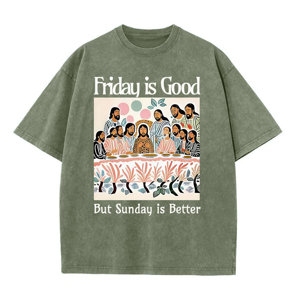 Christianartworkshop Friday Is Good Colorful Washed T-shirt