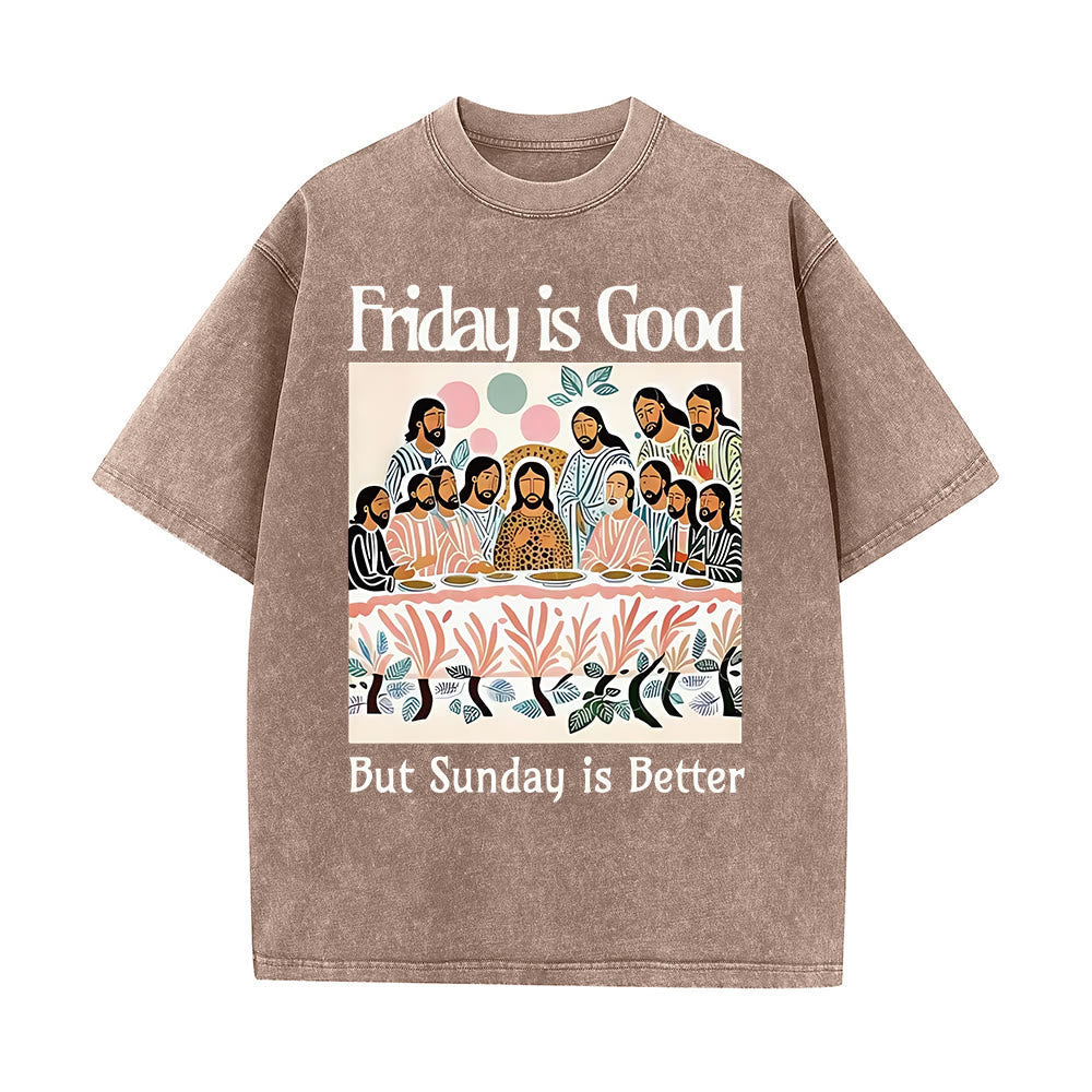 Christianartworkshop Friday Is Good Colorful Washed T-shirt