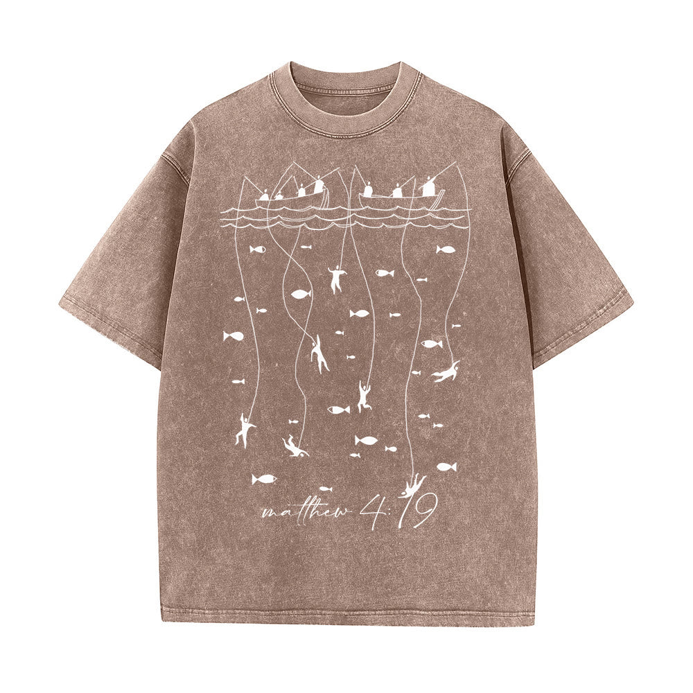 Christianartworkshop Biblical Fishing Narrative Unisex Washed T-shirt