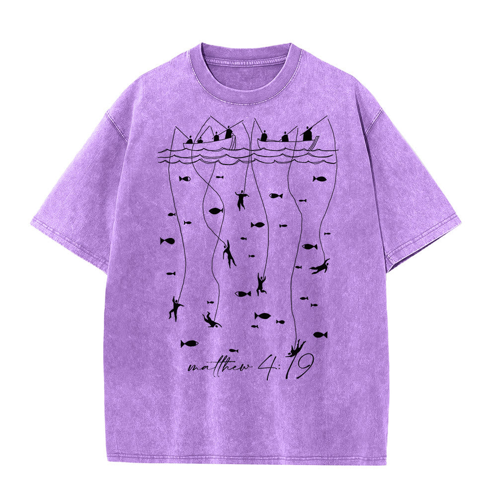 Christianartworkshop Biblical Fishing Narrative Unisex Washed T-shirt