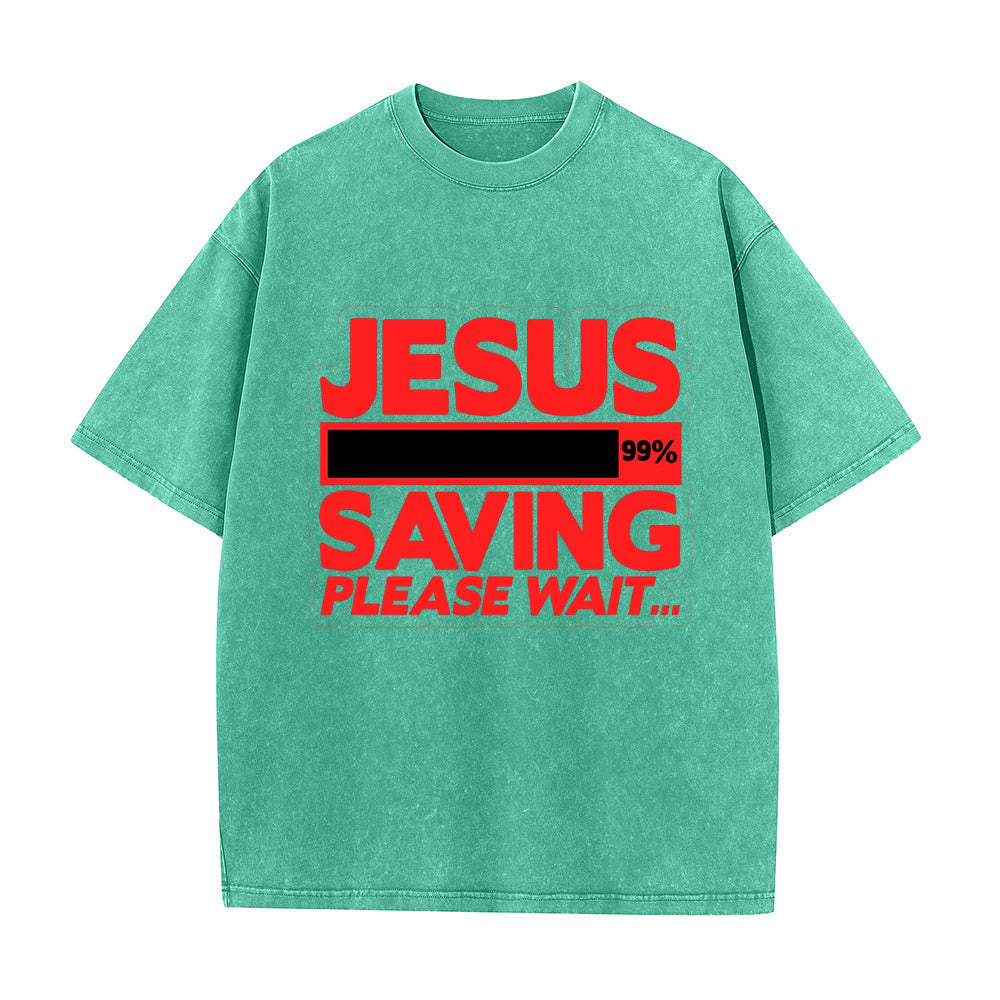 Christianartworkshop Jesus Saving Please Wait Unisex Washed T-shirt
