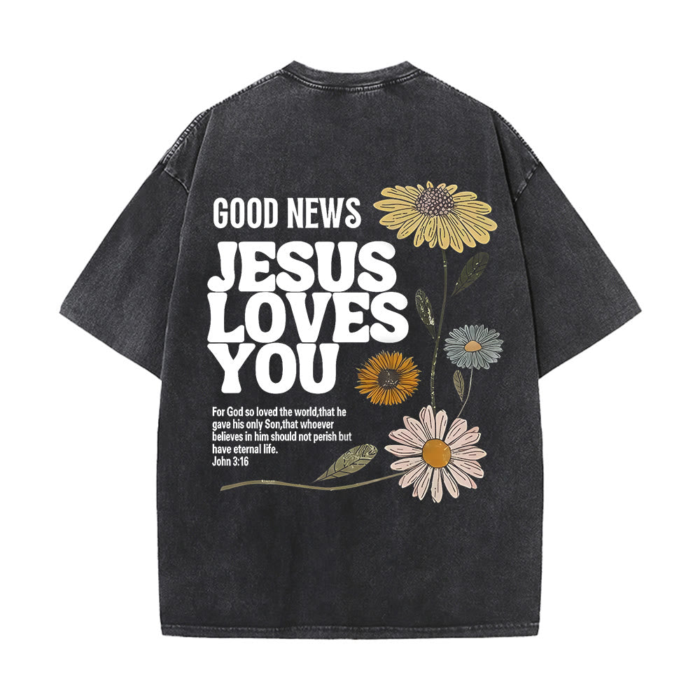 Christianartworkshop Good News Jesus Loves You Unisex Washed T-shirt