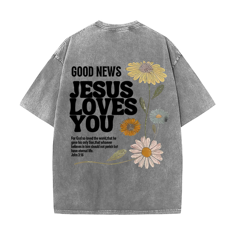 Christianartworkshop Good News Jesus Loves You Unisex Washed T-shirt