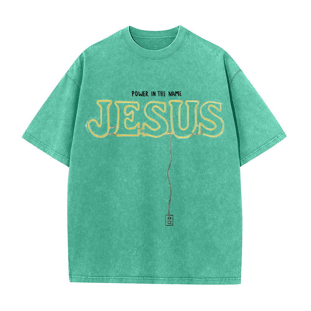 Christianartworkshop Power in the Name Jesus Unisex Washed T-shirt