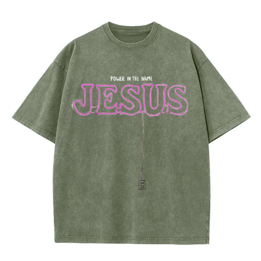 Christianartworkshop Power in the Name Jesus Unisex Washed T-shirt