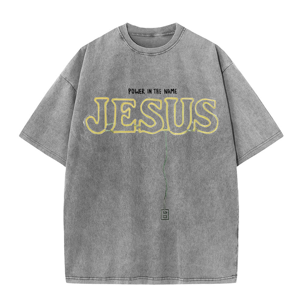 Christianartworkshop Power in the Name Jesus Unisex Washed T-shirt