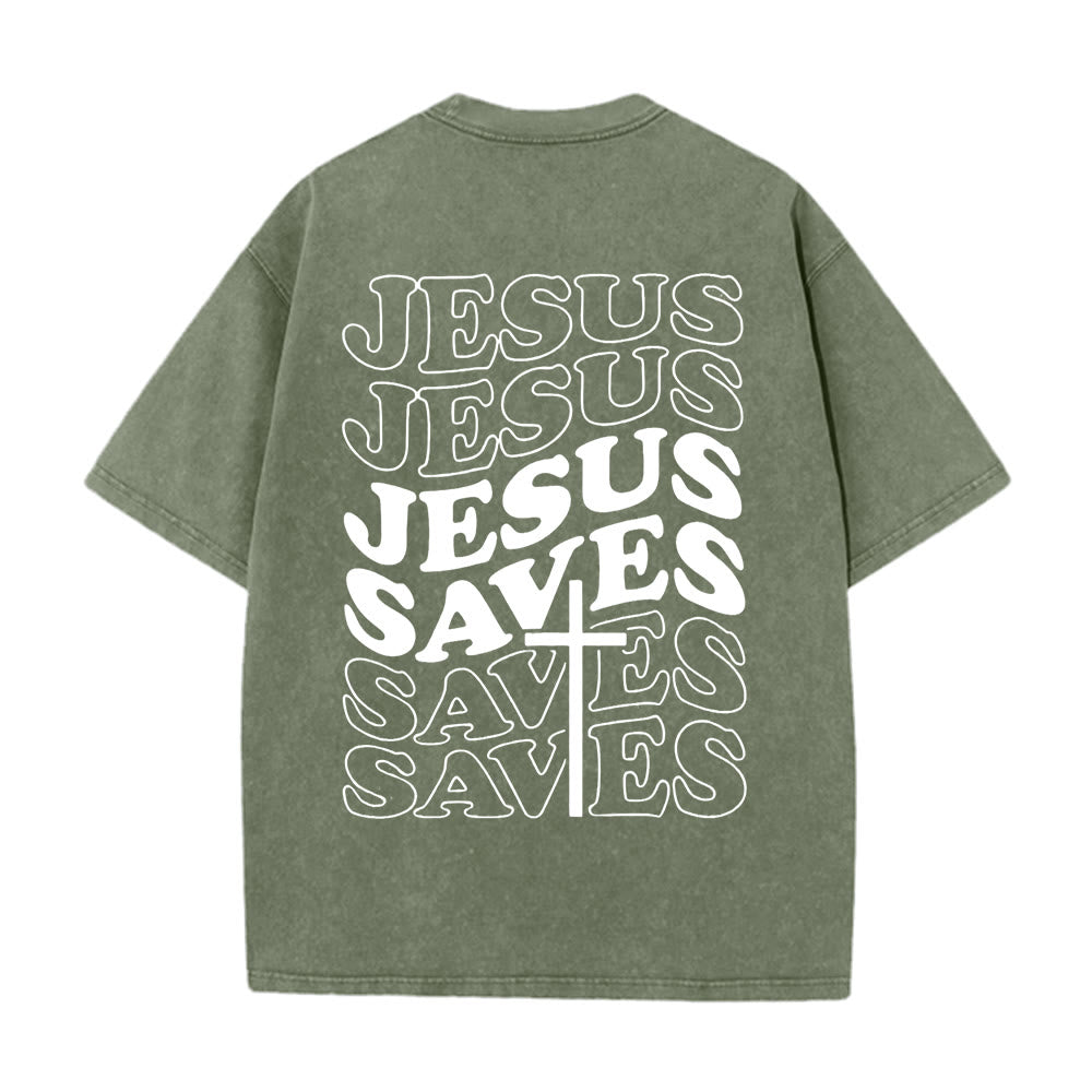 Christianartworkshop Jesus Saves Cross Graphic Unisex Washed T - Shirt