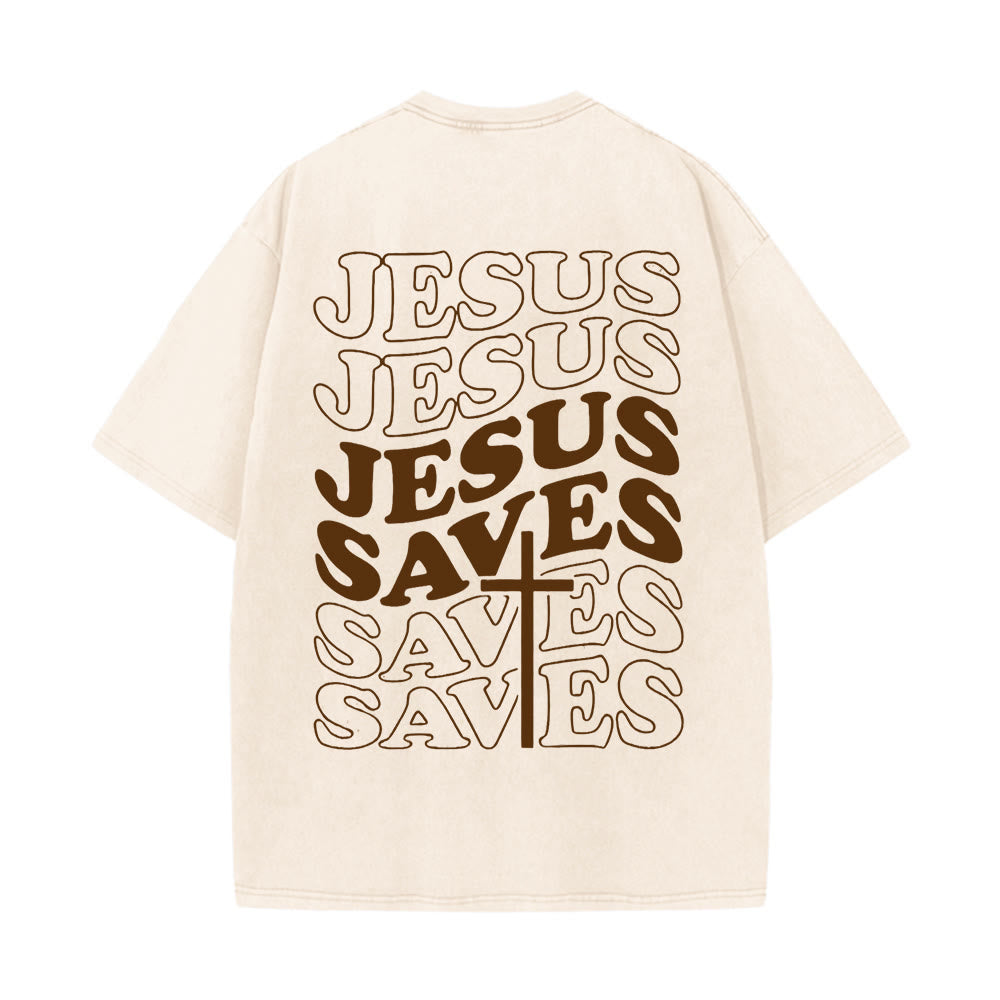 Christianartworkshop Jesus Saves Cross Graphic Unisex Washed T - Shirt