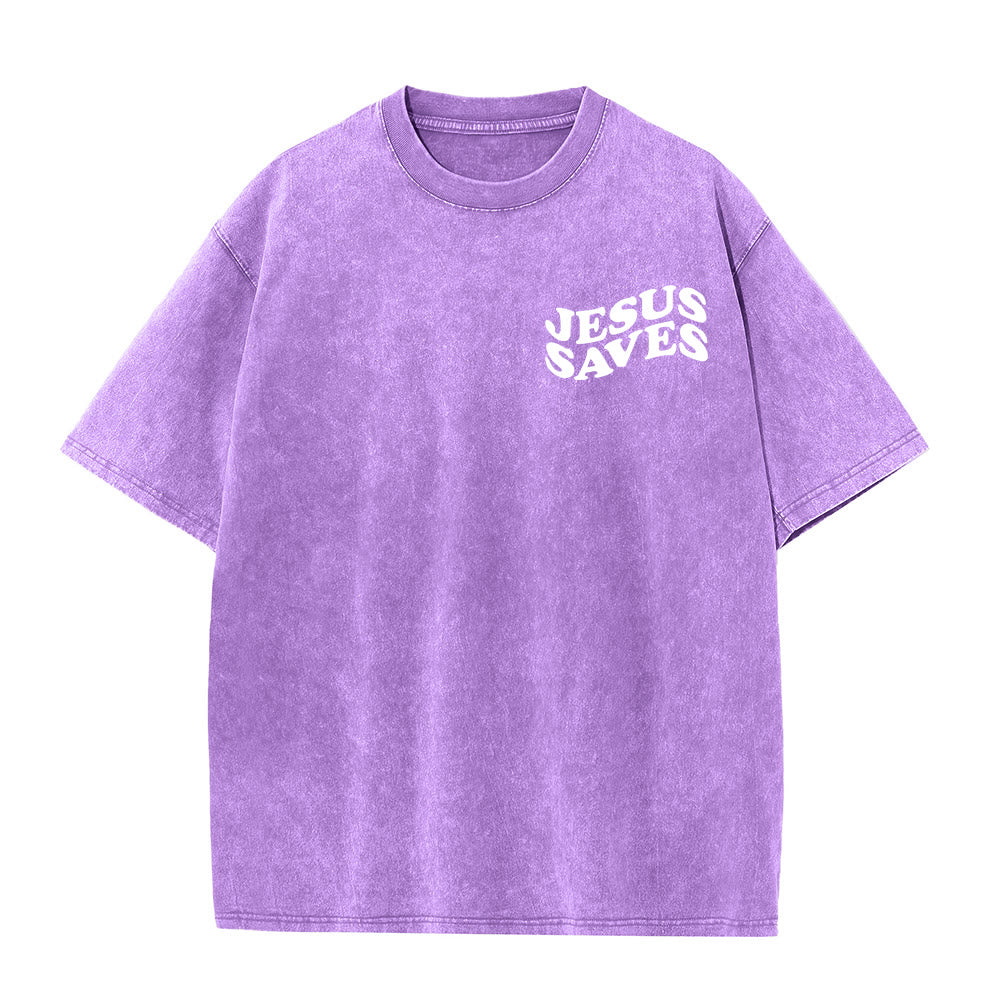 Christianartworkshop Jesus Saves Cross Graphic Unisex Washed T - Shirt