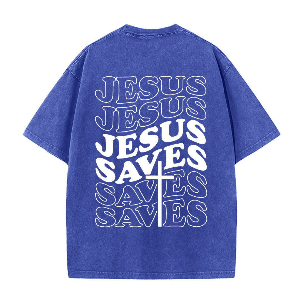 Christianartworkshop Jesus Saves Cross Graphic Unisex Washed T - Shirt