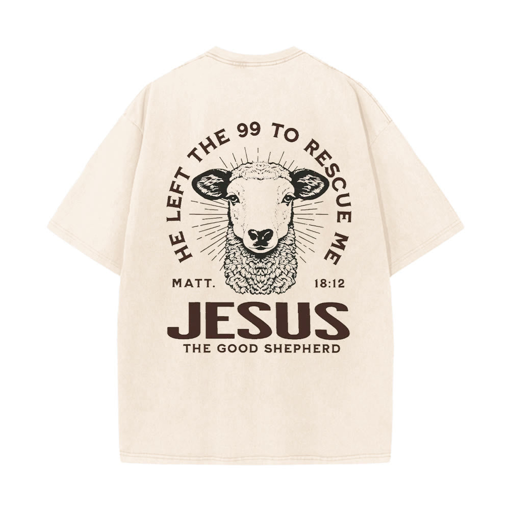 Christianartworkshop "He Left The 99 To Rescue Me" Unisex Washed T-Shirt