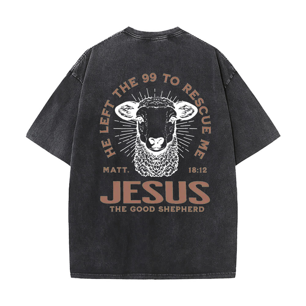 Christianartworkshop "He Left The 99 To Rescue Me" Unisex Washed T-Shirt