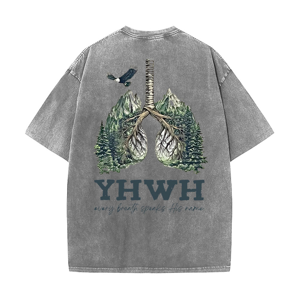 Christianartworkshop Every Breath Speaks His Name Unisex Washed T-shirt