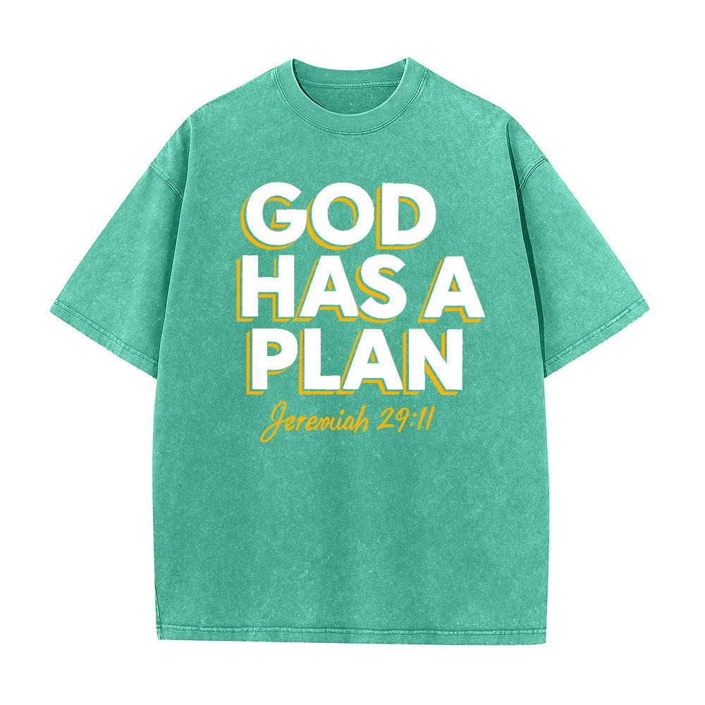 Christianartworkshop God Has A Plan Quote Unisex Washed T-Shirt