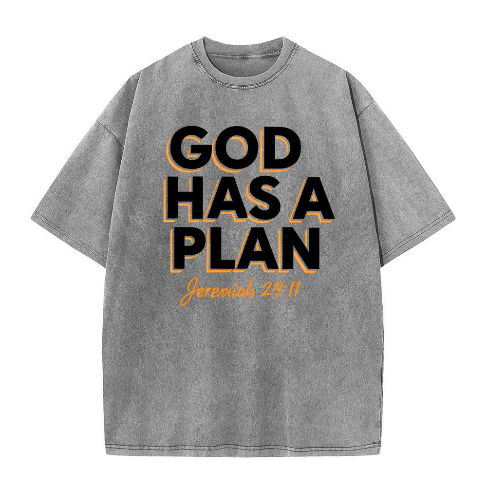 Christianartworkshop God Has A Plan Quote Unisex Washed T-Shirt