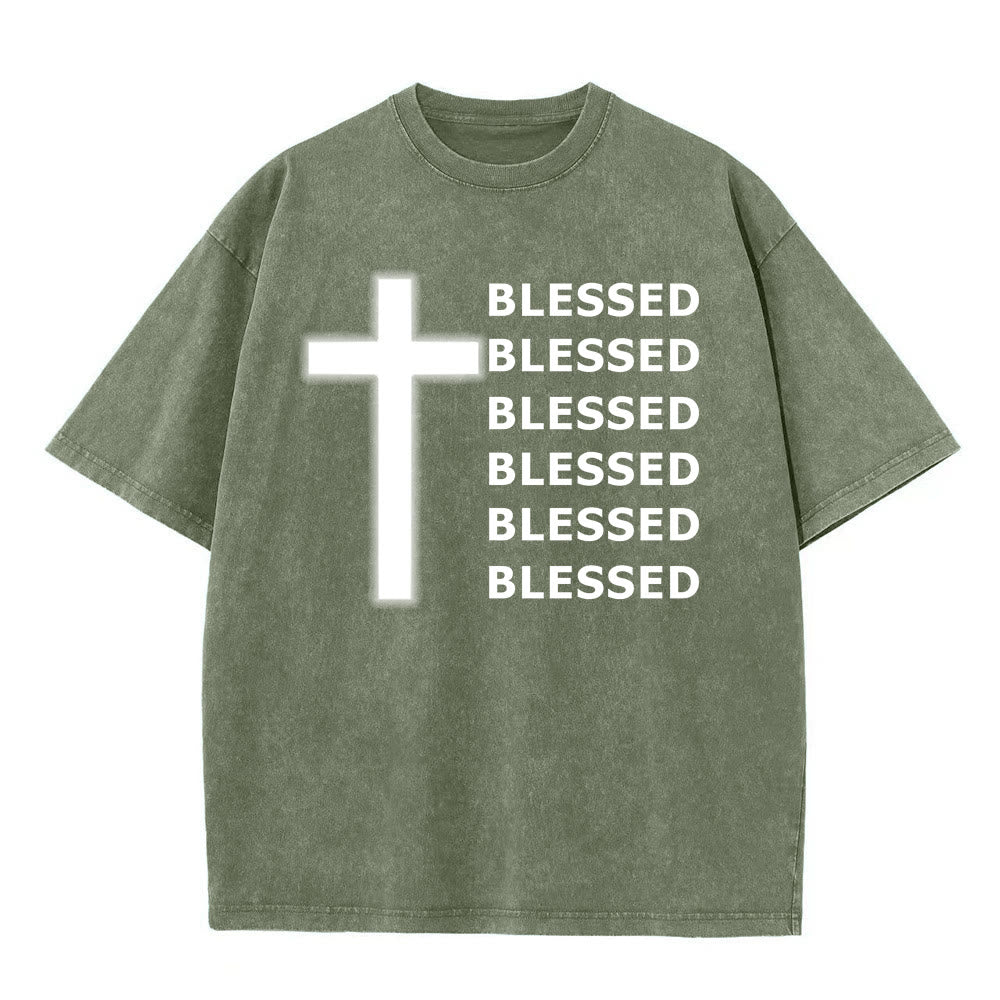 Christianartworkshop Gratitude-Filled Blessed Statement Unisex Washed T-Shirt