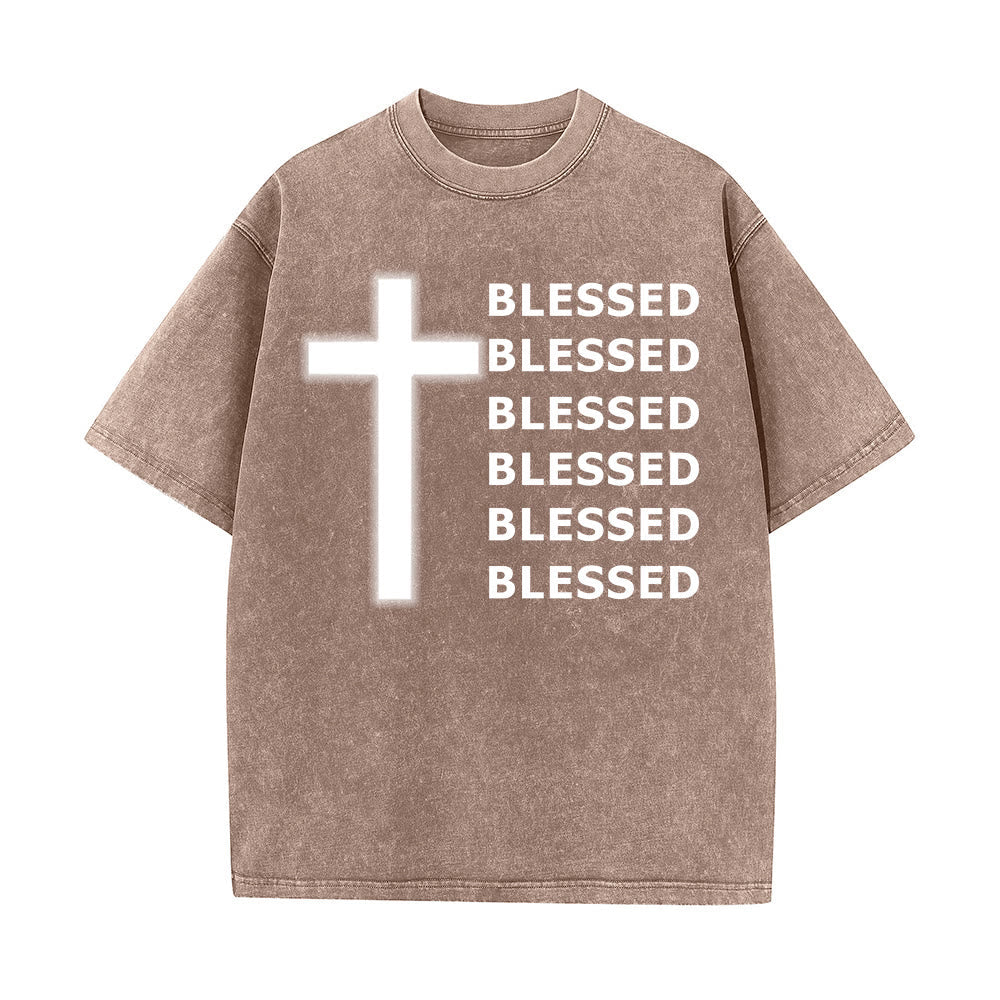 Christianartworkshop Gratitude-Filled Blessed Statement Unisex Washed T-Shirt