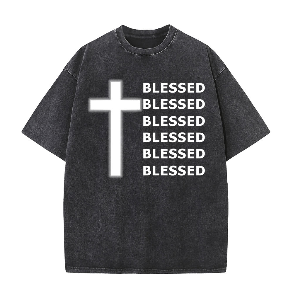 Christianartworkshop Gratitude-Filled Blessed Statement Unisex Washed T-Shirt