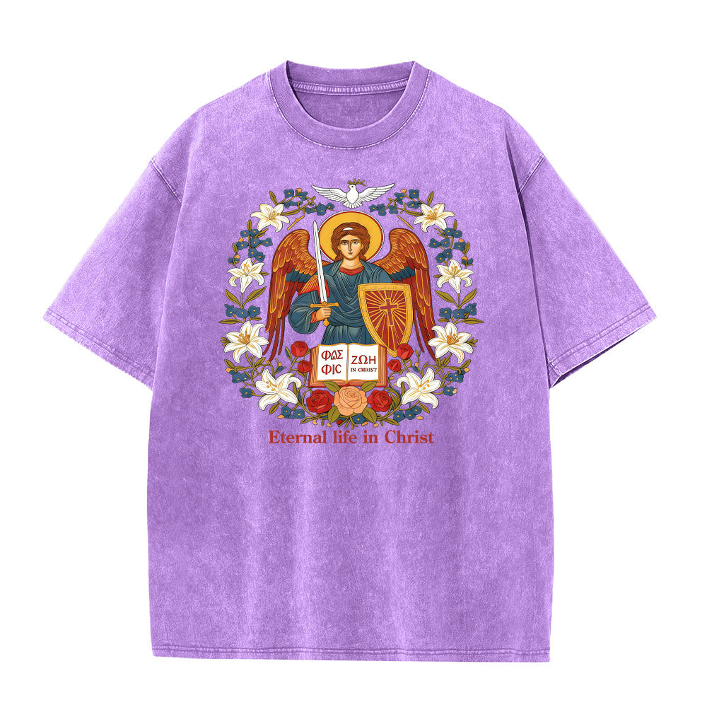 Christianartworkshop Eternal Life in Christ Angel Graphic Unisex Washed T-Shirt