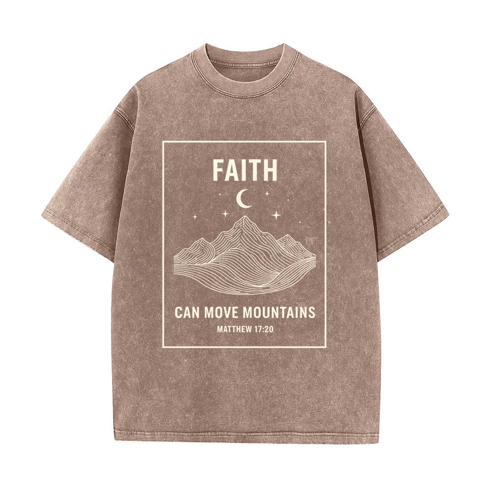 Christianartworkshop Faith Can Move Mountains Matthew 17:20 Unisex Washed T-Shirt