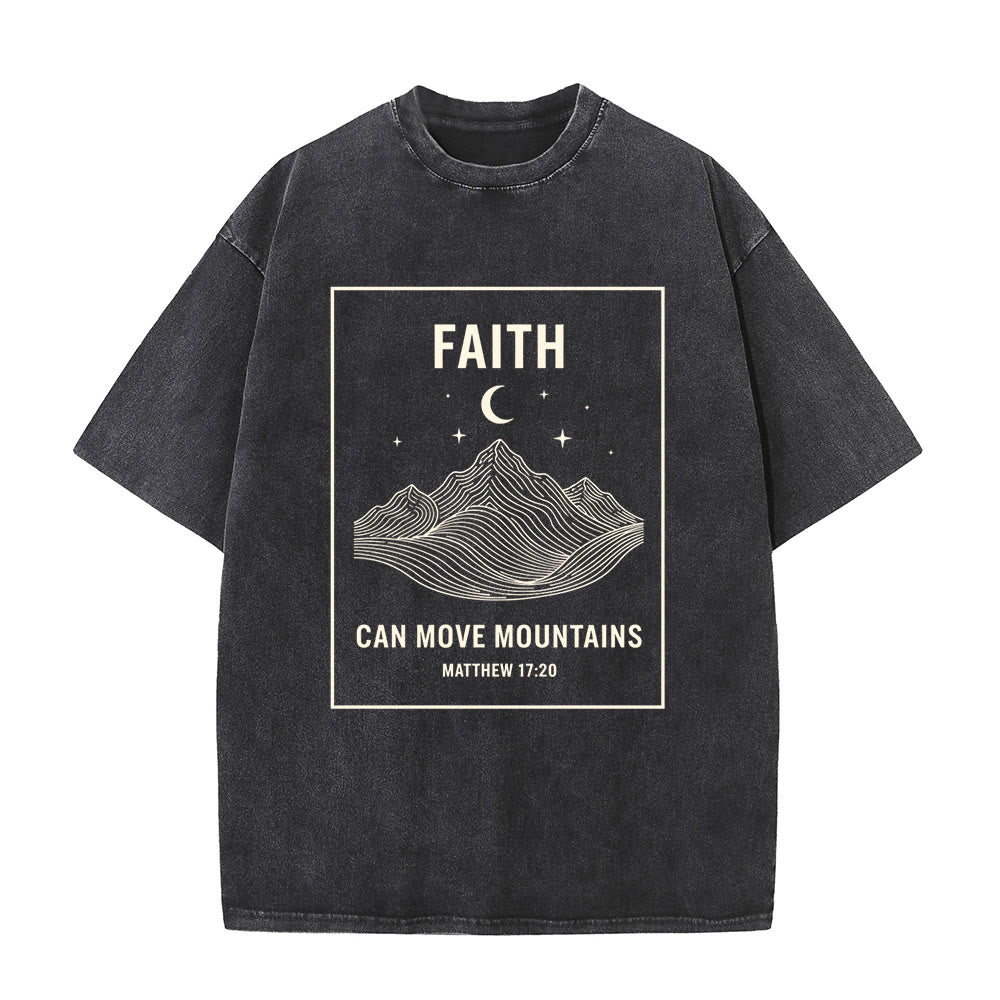 Christianartworkshop Faith Can Move Mountains Matthew 17:20 Unisex Washed T-Shirt