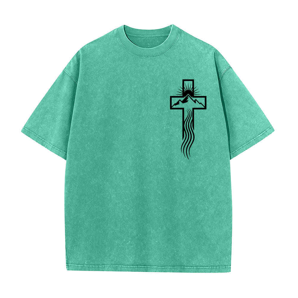 Christianartworkshop Cross & Nature Symbol Graphic Unisex Washed T-Shirt
