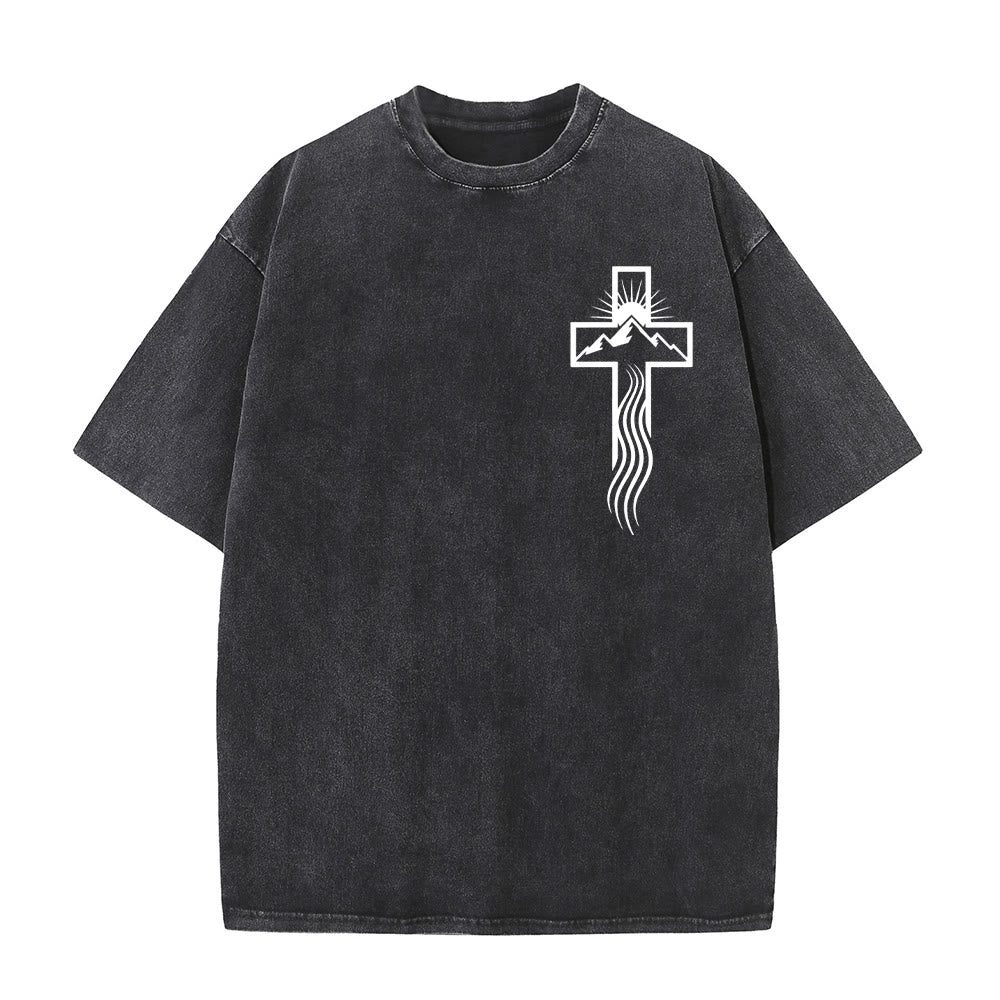 Christianartworkshop Cross & Nature Symbol Graphic Unisex Washed T-Shirt