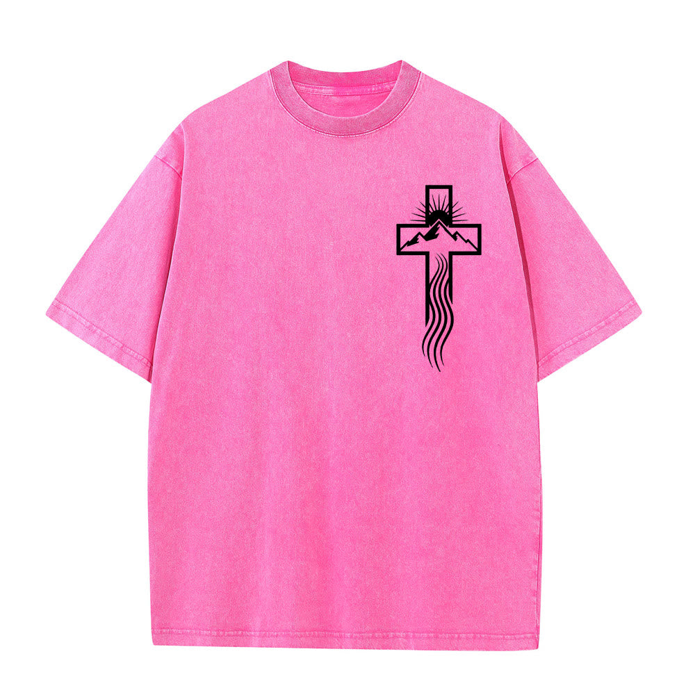 Christianartworkshop Cross & Nature Symbol Graphic Unisex Washed T-Shirt